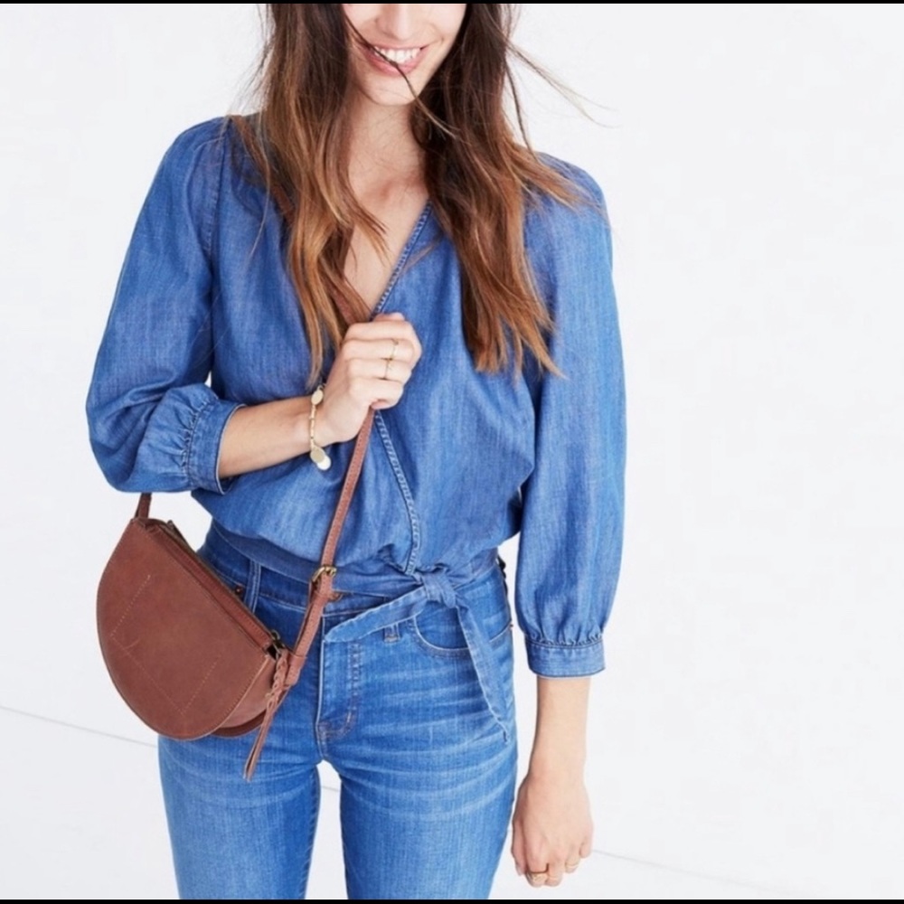 Madewell Chambray Denim Wrap Top XXS.